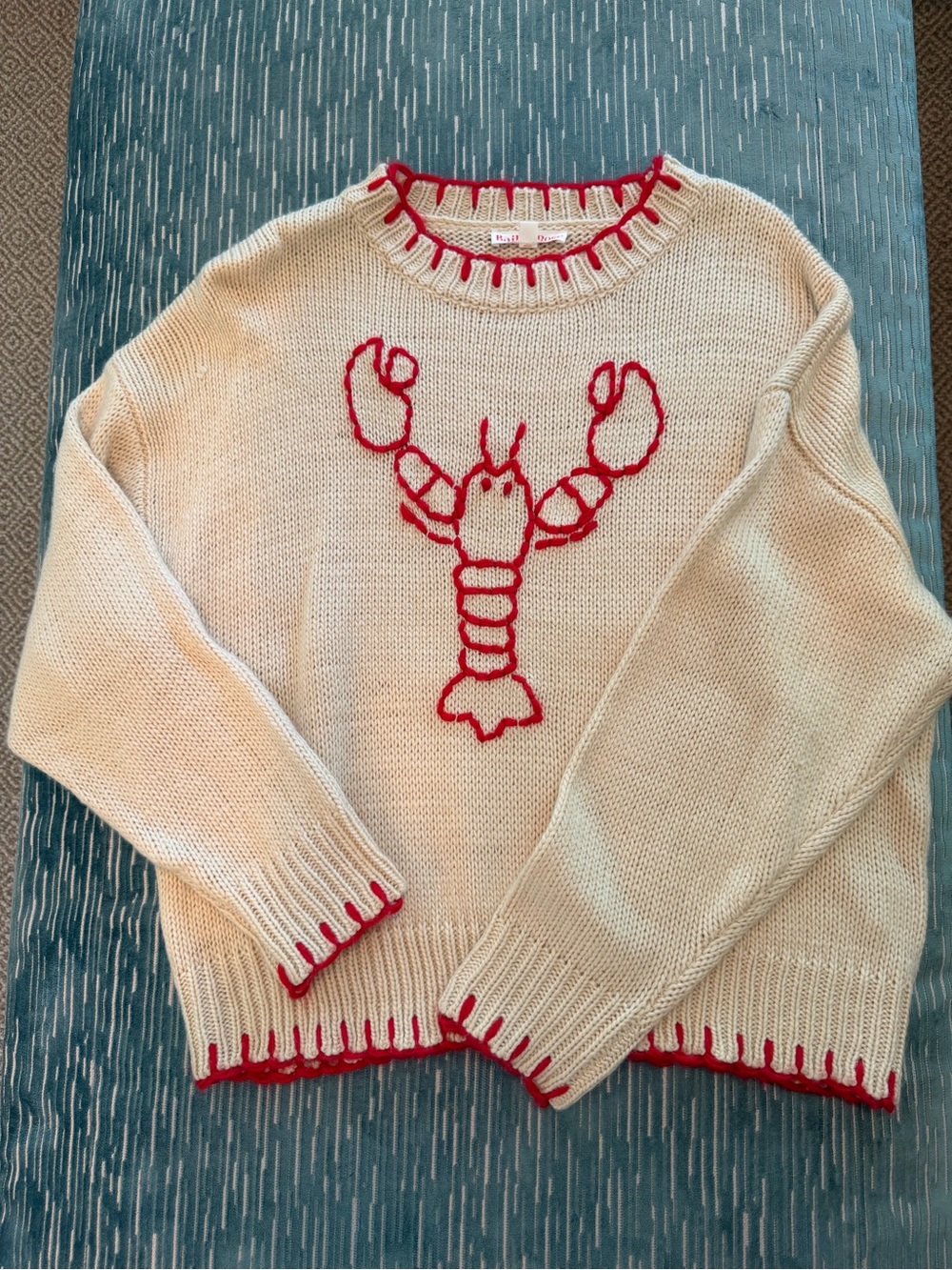 Crewneck Cream Sweater with Red Lobster Motif